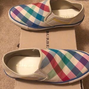 Burberry rainbow checkered plaid sneakers slides 7